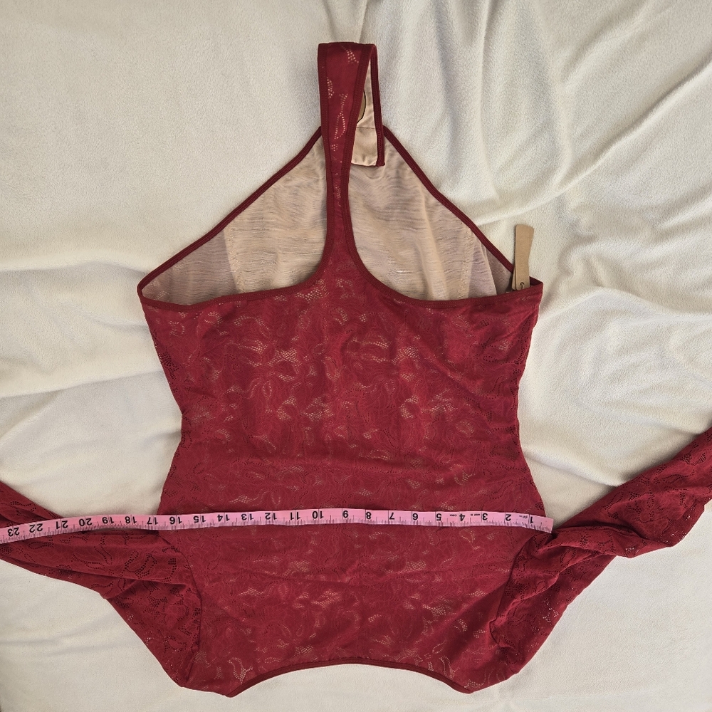 SHAPELLX Lace Glamour Leavy Florals Long Sleeve Bodysuit Size XL NWT Red - Picture 3 of 6